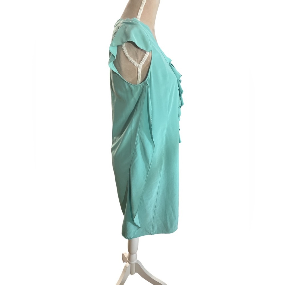 Ali Ro Green Flutter Sleeve Ruffled Light Teal Dress Size 6 - Picture 2 of 8